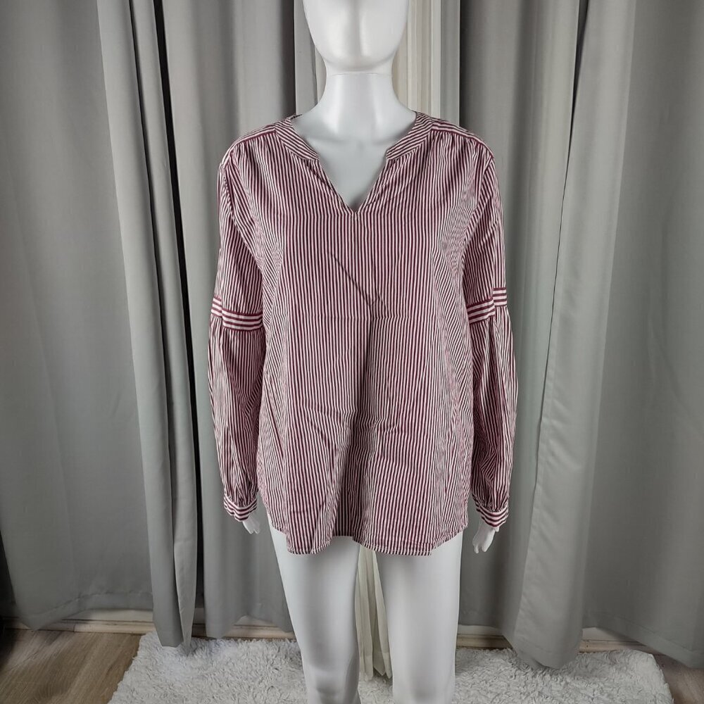Crown & Ivy Women's 100% Cotton, Burgundy, White Striped Pullover Blouse Size 1X - Picture 2 of 13
